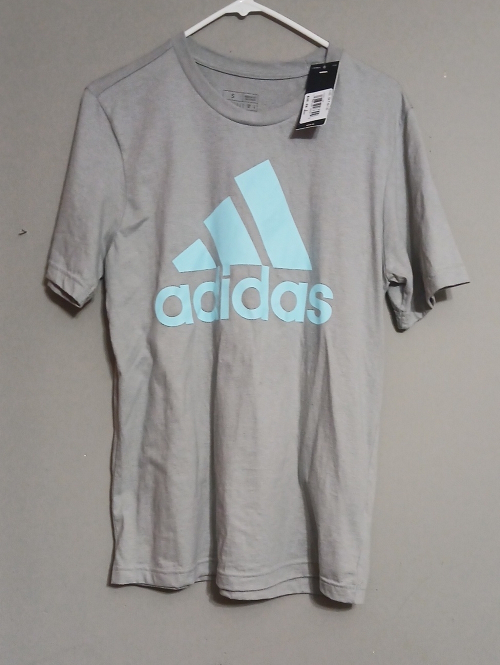 adidas Gray Short Sleeve Tee with Light Blue Logo